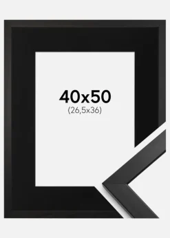 Ramme Stilren Sort 40x50 cm - Passepartout Sort 27,5x37 cm