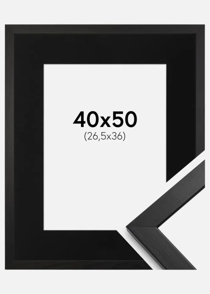 Ramme Stilren Sort 40x50 cm - Passepartout Sort 27,5x37 cm