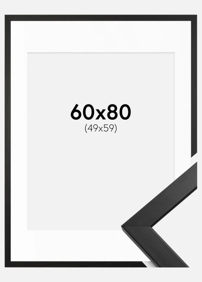 Ramme Stilren Sort 60x80 cm - Passepartout Hvid 50x60 cm