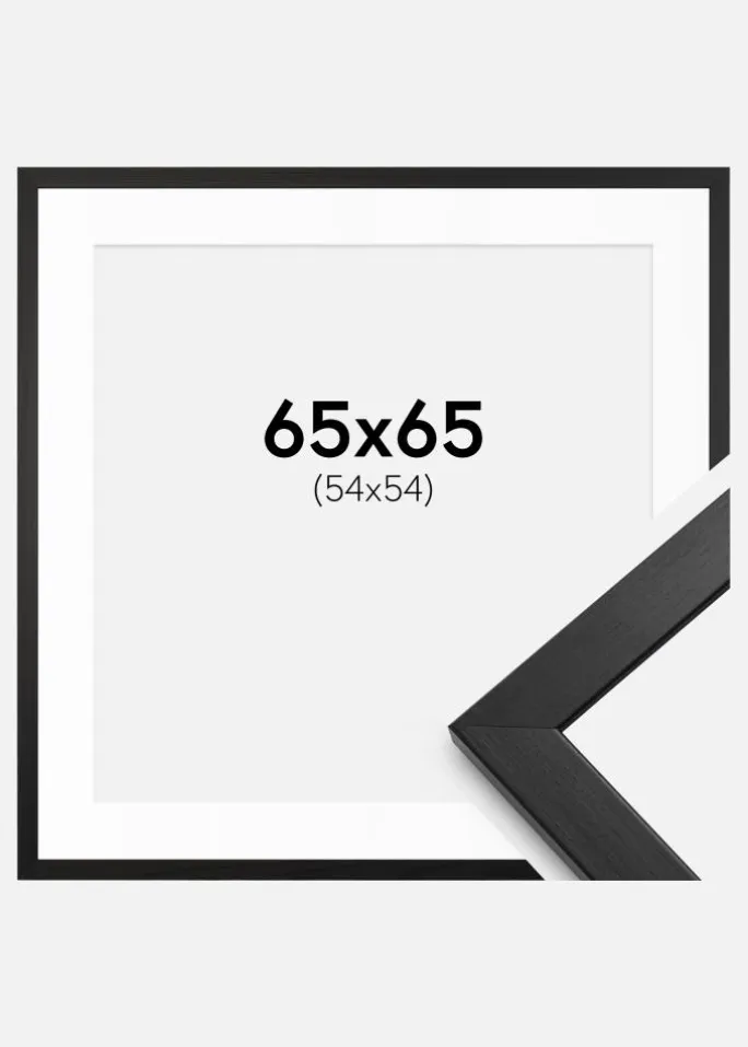 Ramme Stilren Sort 65x65 cm - Passepartout Hvid 55x55 cm
