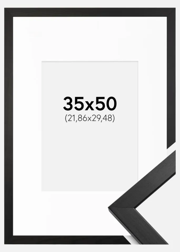 Ramme Stilren Sort 35x50 cm - Passepartout Hvid 9x12 inches