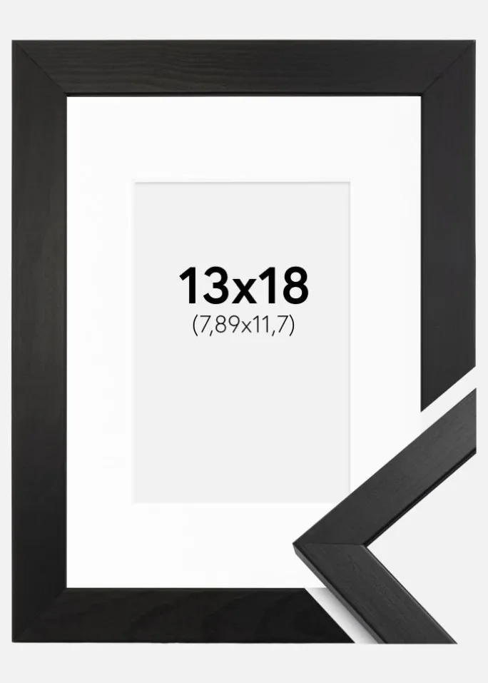Ramme Stilren Sort 13x18 cm - Passepartout Hvid 3,5x5 inches