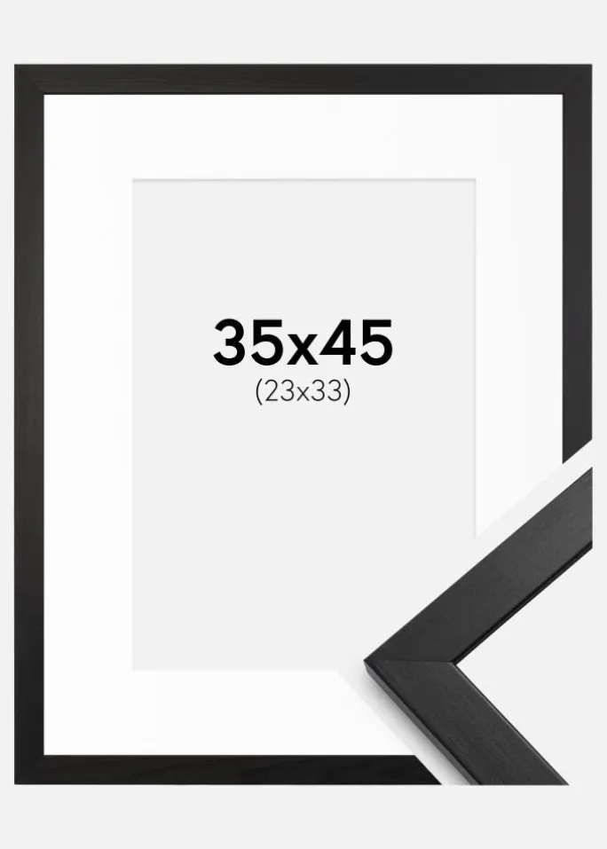 Ramme Stilren Sort 35x45 cm - Passepartout Hvid 24x34 cm