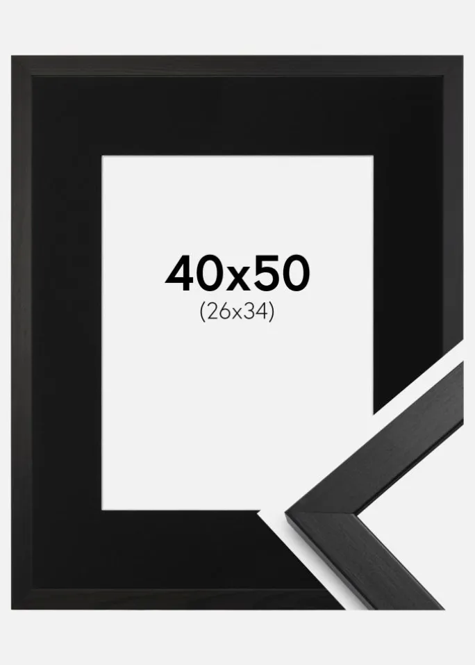 Ramme Stilren Sort 40x50 cm - Passepartout Sort 27x35 cm