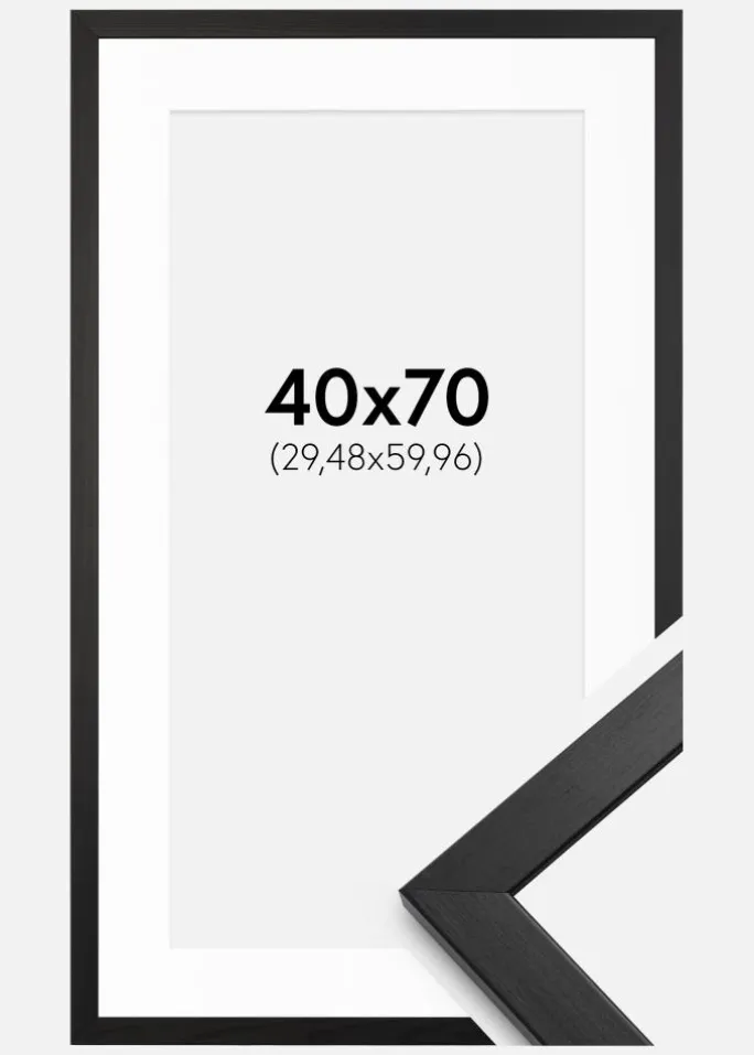 Ramme Stilren Sort 40x70 cm - Passepartout Hvid 12x24 inches