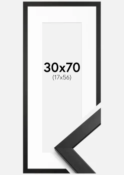 Ramme Stilren Sort 30x70 cm - Passepartout Hvid 18x57 cm