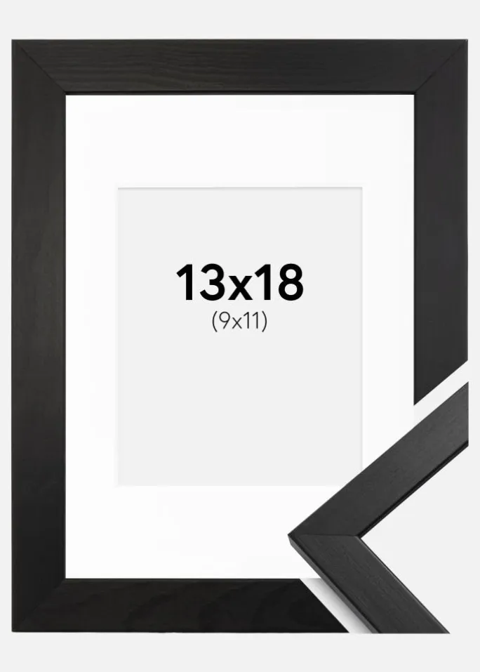 Ramme Stilren Sort 13x18 cm - Passepartout Hvid 10x12 cm
