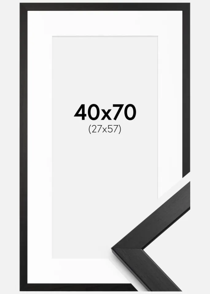 Ramme Stilren Sort 40x70 cm - Passepartout Hvid 28x58 cm