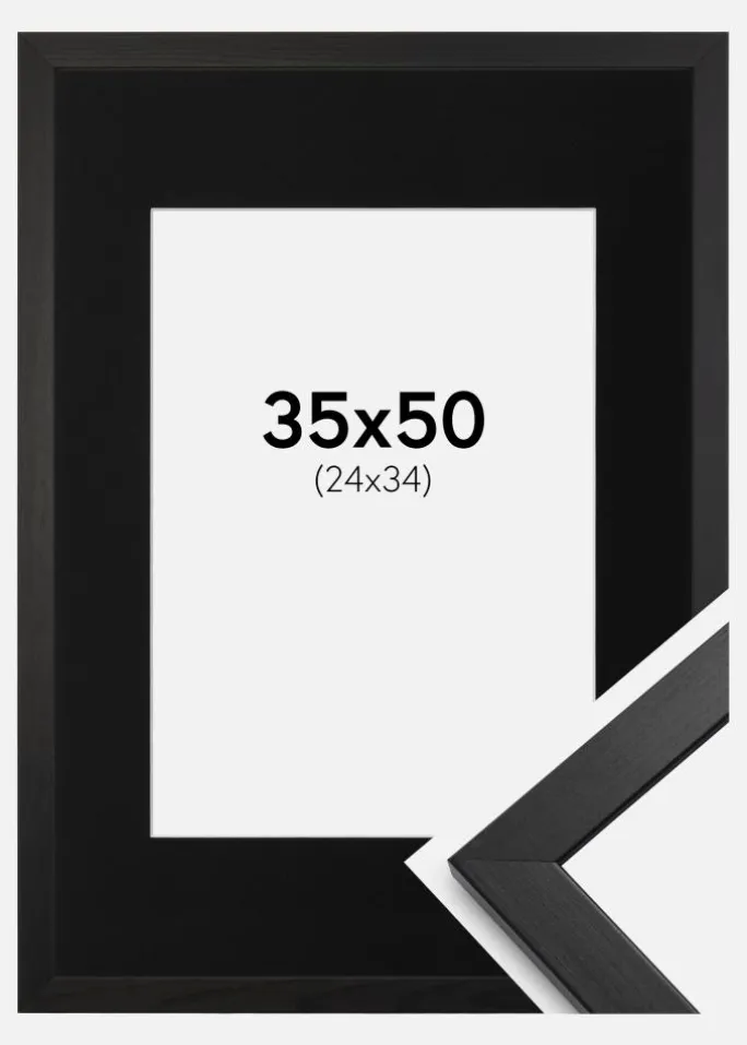 Ramme Stilren Sort 35x50 cm - Passepartout Sort 25x35 cm
