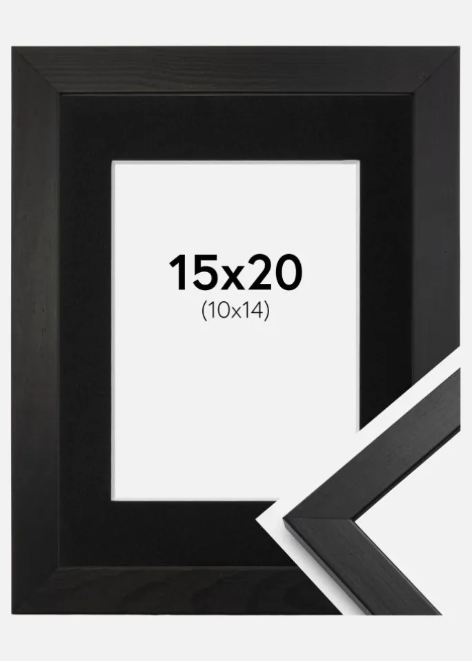 Ramme Stilren Sort 15x20 cm - Passepartout Sort 11x15 cm