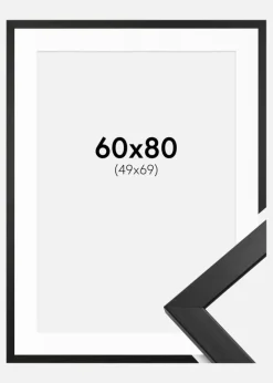 Ramme Stilren Sort 60x80 cm - Passepartout Hvid 50x70 cm