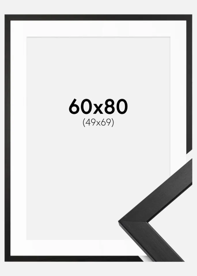 Ramme Stilren Sort 60x80 cm - Passepartout Hvid 50x70 cm