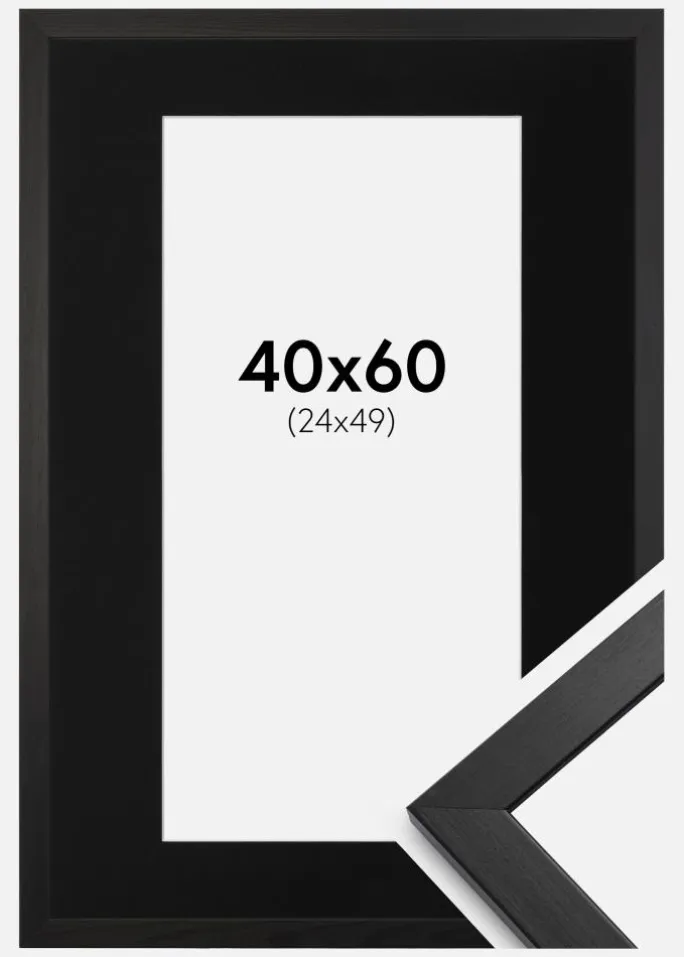 Ramme Stilren Sort 40x60 cm - Passepartout Sort 25x50 cm