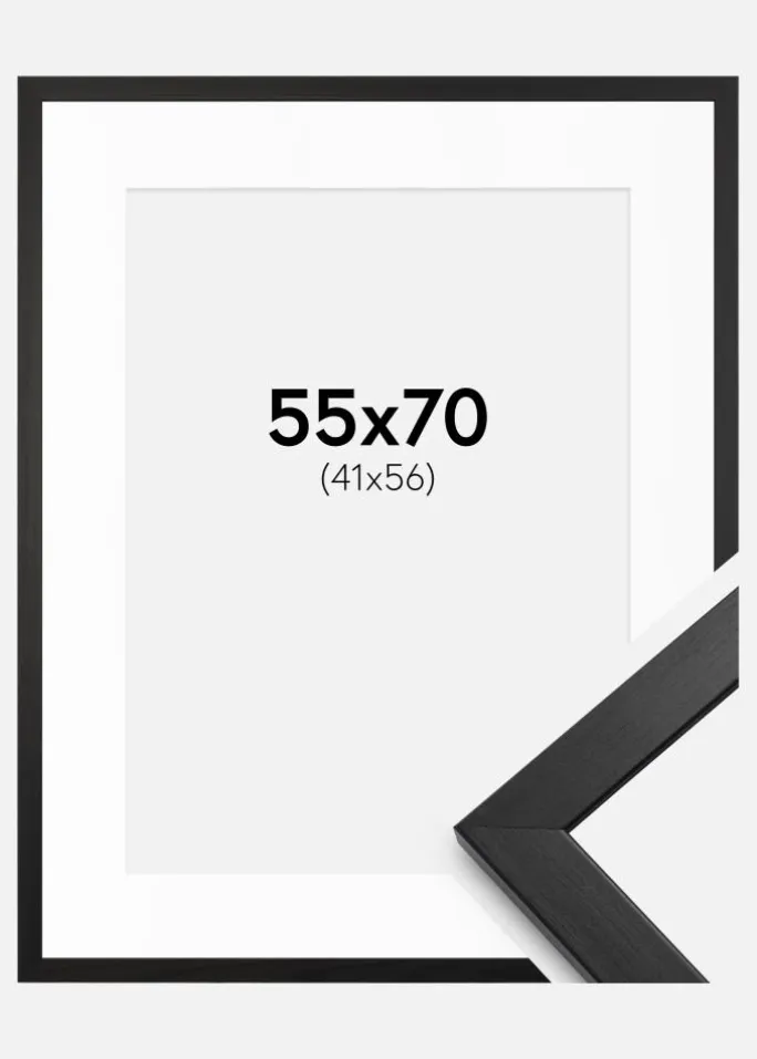Ramme Stilren Sort 55x70 cm - Passepartout Hvid 42x57 cm