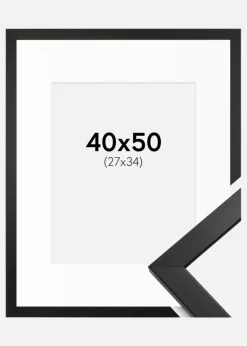 Ramme Stilren Sort 40x50 cm - Passepartout Hvid 28x35 cm