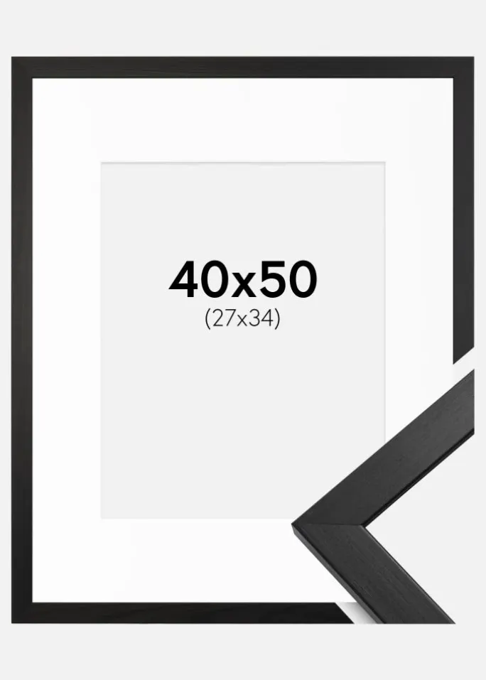 Ramme Stilren Sort 40x50 cm - Passepartout Hvid 28x35 cm