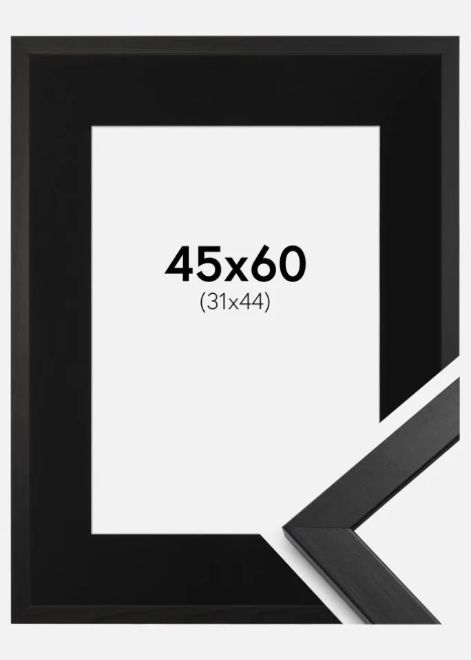 Ramme Stilren Sort 45x60 cm - Passepartout Sort 32x45 cm