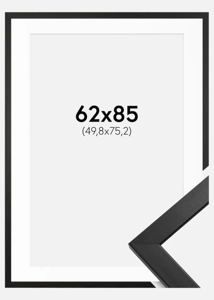 Ramme Stilren Sort 62x85 cm - Passepartout Hvid 20x30 inches