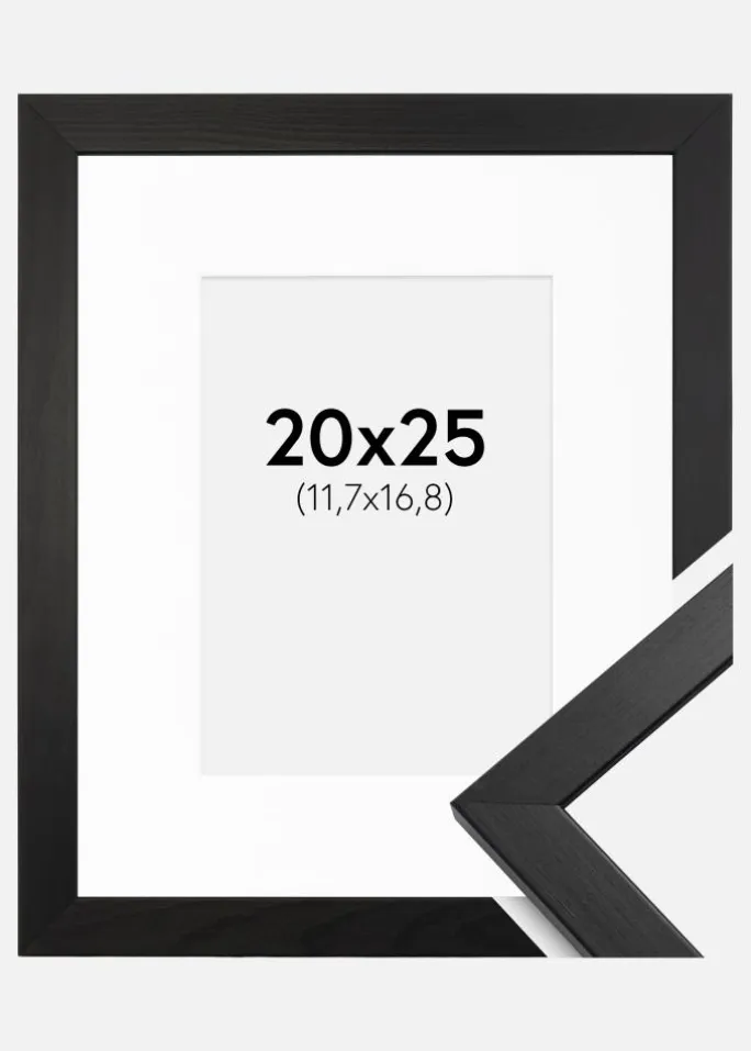 Ramme Stilren Sort 20x25 cm - Passepartout Hvid 5x7 inches