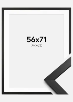 Ramme Stilren Sort 56x71 cm - Passepartout Hvid 48x64 cm