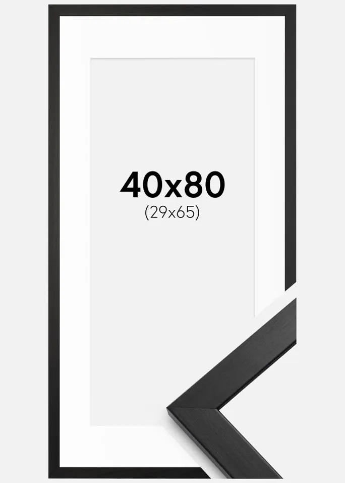 Ramme Stilren Sort 40x80 cm - Passepartout Hvid 30x66 cm