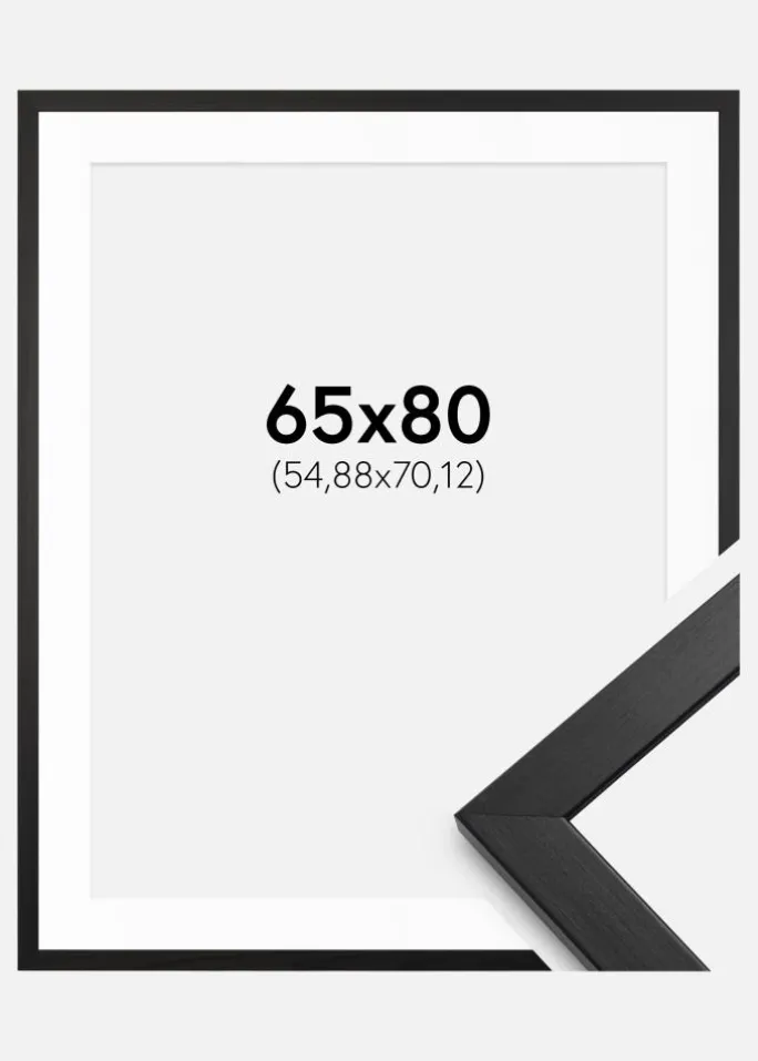 Ramme Stilren Sort 65x80 cm - Passepartout Hvid 22x28 inches
