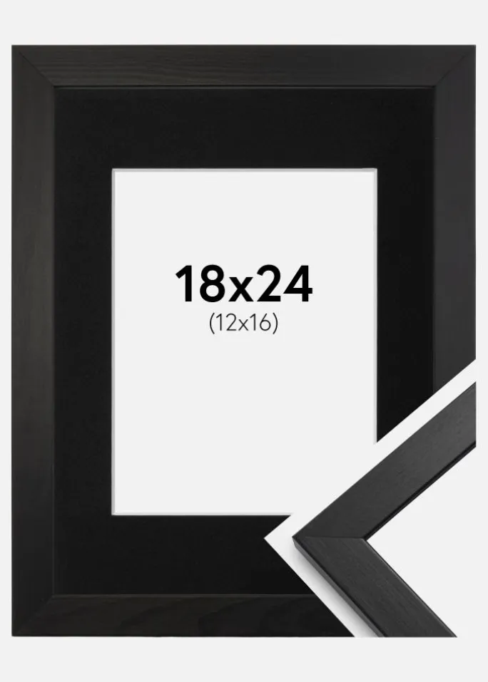 Ramme Stilren Sort 18x24 cm - Passepartout Sort 13x17 cm