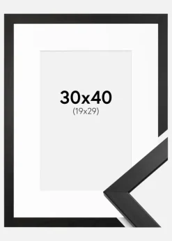 Ramme Stilren Sort 30x40 cm - Passepartout Hvid 20x30 cm