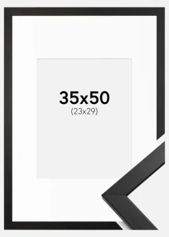Ramme Stilren Sort 35x50 cm - Passepartout Hvid 24x30 cm