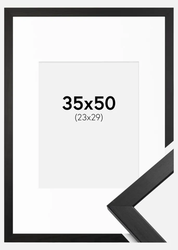 Ramme Stilren Sort 35x50 cm - Passepartout Hvid 24x30 cm