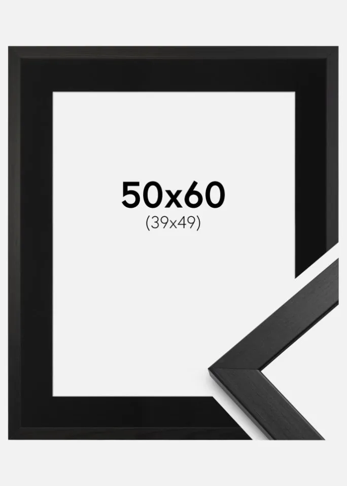 Ramme Stilren Sort 50x60 cm - Passepartout Sort 40x50 cm