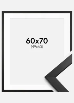 Ramme Stilren Sort 60x70 cm - Passepartout Hvid 50x61 cm