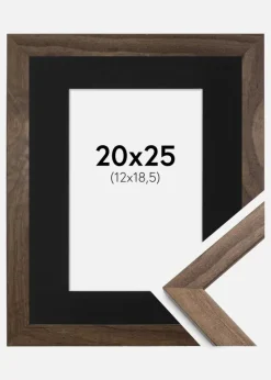 Ramme Stilren Valnød 20x25 cm - Passepartout Sort 13x19,5 cm