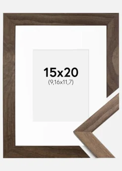 Ramme Stilren Valnød 15x20 cm - Passepartout Hvid 4x5 inches (10,16x12,7 cm)