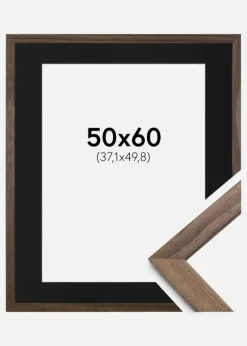 Ramme Stilren Valnød 50x60 cm - Passepartout Sort 15x20 inches (38,1x50,8 cm)