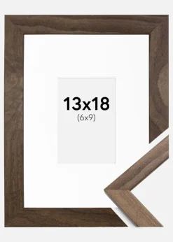 Ramme Stilren Valnød 13x18 cm - Passepartout Hvid 7x10 cm