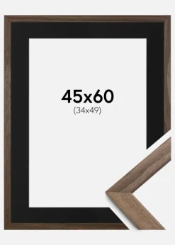 Ramme Stilren Valnød 45x60 cm - Passepartout Sort 35x50 cm