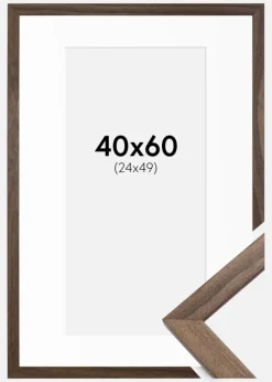 Ramme Stilren Valnød 40x60 cm - Passepartout Hvid 25x50 cm