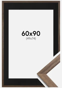 Ramme Stilren Valnød 60x90 cm - Passepartout Sort 50x75 cm