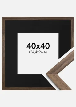 Ramme Stilren Valnød 40x40 cm - Passepartout Sort 10x10 inches (25,4x25,4 cm)