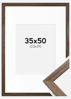 Ramme Stilren Valnød 35x50 cm - Passepartout Hvid 24x30 cm