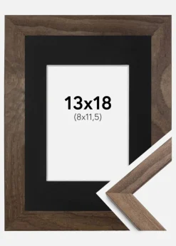 Ramme Stilren Valnød 13x18 cm - Passepartout Sort 9x12 cm