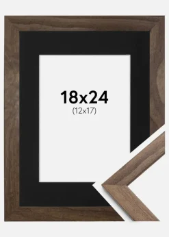 Ramme Stilren Valnød 18x24 cm - Passepartout Sort 13x18 cm