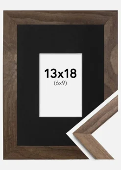 Ramme Stilren Valnød 13x18 cm - Passepartout Sort 7x10 cm