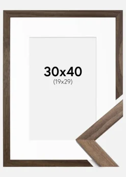 Ramme Stilren Valnød 30x40 cm - Passepartout Hvid 20x30 cm