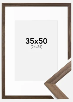Ramme Stilren Valnød 35x50 cm - Passepartout Hvid 25x35 cm
