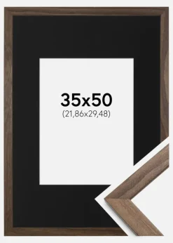 Ramme Stilren Valnød 35x50 cm - Passepartout Sort 9x12 inches (22,86x30,48 cm)