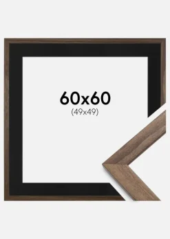 Ramme Stilren Valnød 60x60 cm - Passepartout Sort 50x50 cm