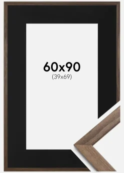 Ramme Stilren Valnød 60x90 cm - Passepartout Sort 40x70 cm