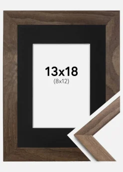 Ramme Stilren Valnød 13x18 cm - Passepartout Sort 9x13 cm